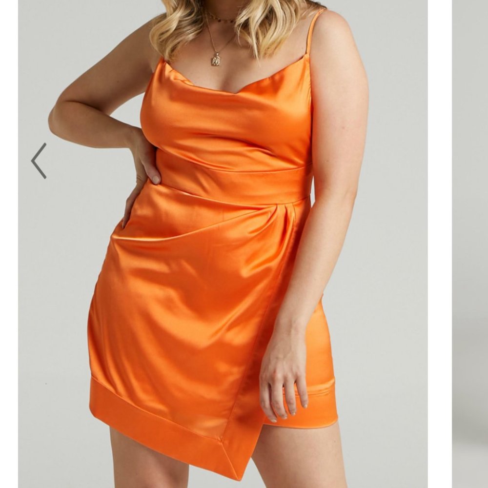 Showpo orange satin naesa mni dress